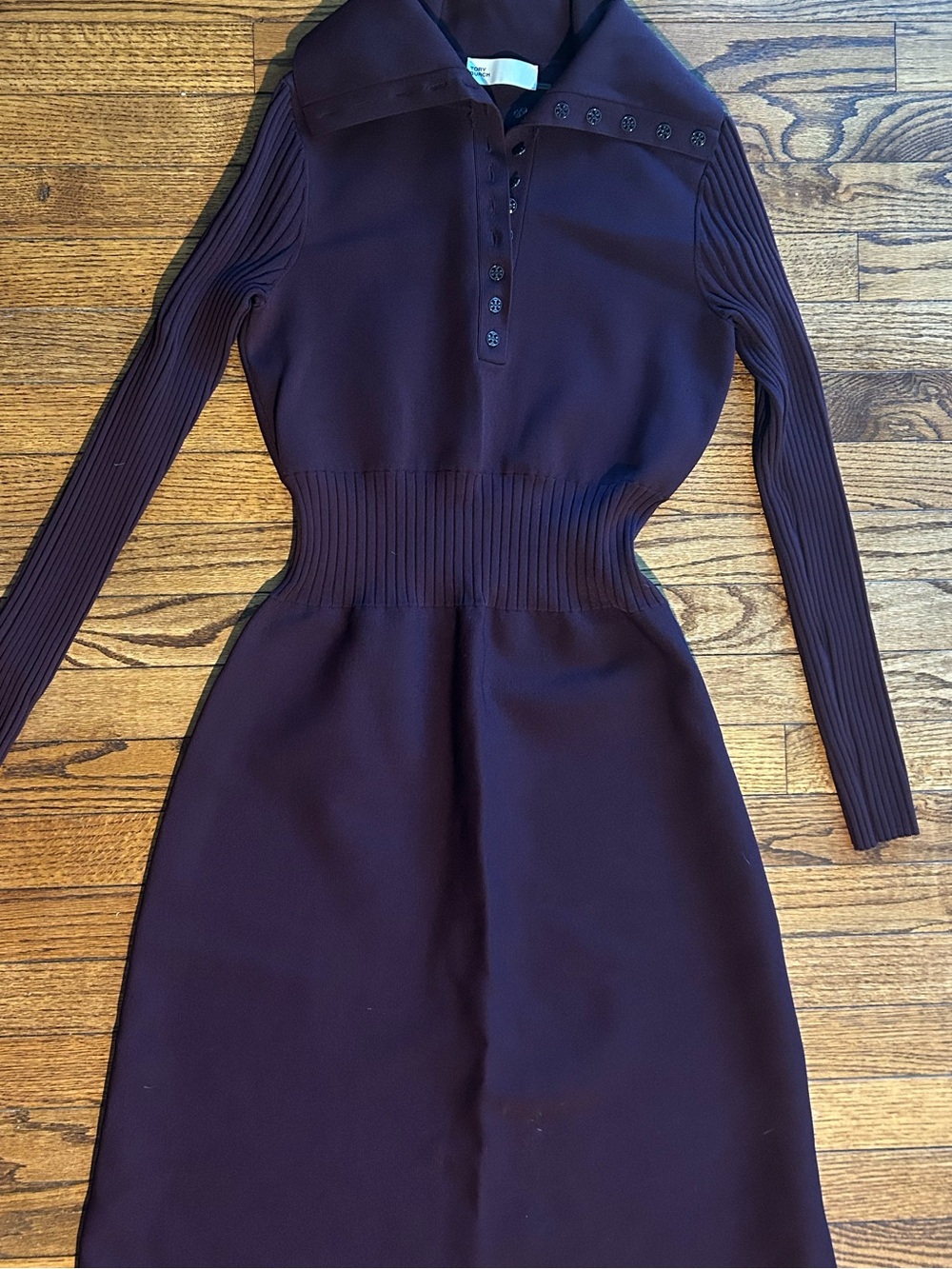 Tory Burch Plum Long Sleeve Ribbed Waist Knit Dress